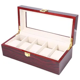 Caixas de relógio de alta qualidade 5 grades exibir madeira piano laca de laca de jóias Organizador de jóias Coleções de jóias Presentes 290K