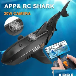 Electric/RC Łodzie podwodne RC z aparatem 480p Podwodna łódka Zabawka Zdalne sterowanie robotami zwierząt rekin