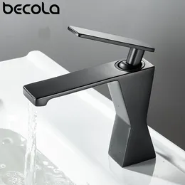 Becola Basin Faucets 검은 크롬 황동 수도꼭지 욕실 싱크대 탭웨어 싱글 핸들 데크 장착 핫 콜드 믹서 워터 탭