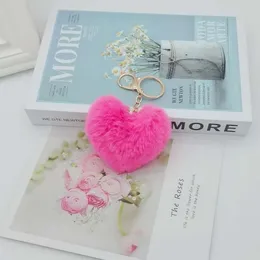 Love fox fur ball key Rings 8-character key-chain peach heart plush car ornaments creative couple heart-shaped pendant 279V