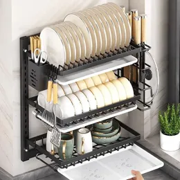 Küche Castlery Rack Wall montiert multifunktionaler Speicherregal mit perforiertem Karton mit Essstäbchenschaufeln und Entwässerungsspeicher 240506