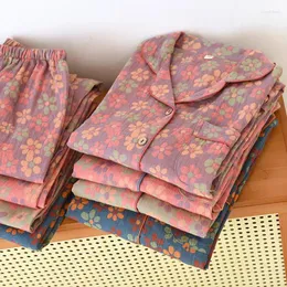 Ubranie domowe 2024 jesienne zimowe bawełniane homeclothes damskie piżamę garnitur sutowy spustę spustę długotropiwową 2-częściowe jacquard barwione przędzą