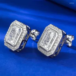 Dingle örhängen 925 silver importerad hög koldiamant 8 10 mm rektangulär smaragd snitt med lyxig inlägg full av diamanter