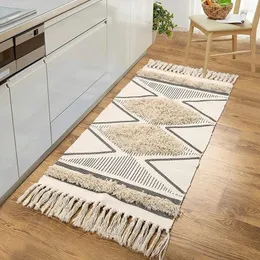 Carpets Boho Kitchen Runner Rug Cotton Tufted Geometric Rugs With Tassels Chic Diamond Farmhouse Hallway Throw Blanket