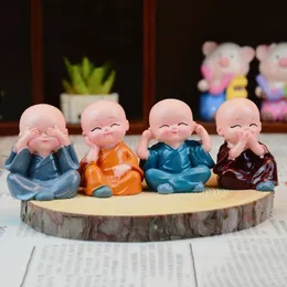 4Pcslot Resin Crafts Gift Lovely Little Monk Sculptures Cute Monks Buddha Statues Creative Dolls Table Car Decoration 240527