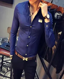 Camicia slim coreana in forma marcata designer di marca smort camicie da uomo abito da uomo collare a maniche lunghe camicie sociali maschio 5xl6300439