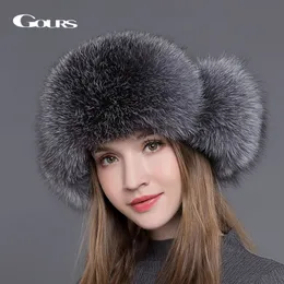 Gours Fur Hat for Women Natural Raccoon Fox Fur russo Ushanka Chapé