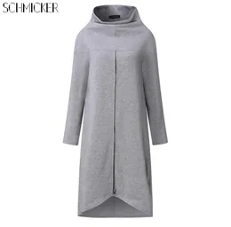 Schmicker tunic long sweatshirt Women Turtleneck Longsleeving Zipper su top sciolti Pullover irregolare su Sudore camicia da sudore Plus size3726738