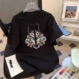 Koszulka damska haftowana chińska koszulka na damskie lato 2024 pomyślne chmury graficzne bluzki plus rozmiar streetwearu