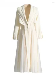 Повседневные платья минималистские для женщин V шея с длинным рукавом с высокой талией приятная одноготовленная элеагновая платье Женское осень