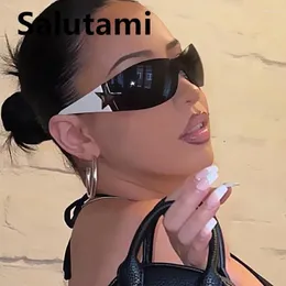 Sonnenbrille Ins Steampunk Y2K für Frauen Mode ein Stück Randless Star Rivet Suns Gläses Punk Hip Hop Shades Shield Eyewear 276u