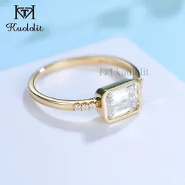 Kuololit Emerald Cut Solid 14K 10k Giallo Gold Anello per donna set di cornice 1ct Solitaire Jewelry Wedding Engagement 240507