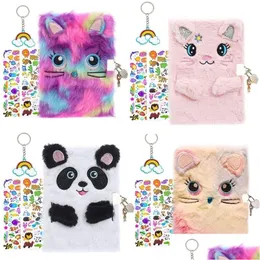 Notepads Wholesale Cute P Diary Secret Notebook With Lock And Key For Kids Girls Boys Fuzzy Note Book Stationery Gift 1 Keychain 2 Sti Dhuxi