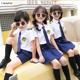Children Captain Uniform Boys Pilot Costumes Shirt Tie Shorts Girls Blouse Skirts School Outfit Kids Summer Cosplay Clothes Sets 240527