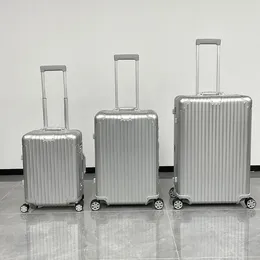 Silver designer resväska stor kapacitet resväska bagage med hjul aluminiumlegeringslådor vagnsväska friväskor boarding fodral