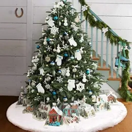 Silver Snowflake Christmas Tree Skirt Faux Fur White Plush Tree Tree Carpet Home Christmas Tree Ornament Nevidad 2024