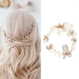 Hair Clips Pearl Leaf Comb Headband Accessories For Women Tiara Wedding On The Head