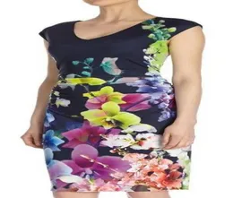 Elegant Blue Arya Jersey Kleid Multi Blumendruck Frauen Kleider 40128084426