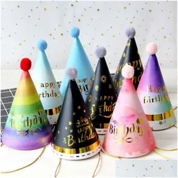 Party Decoration Happy Birthday Cap Childrens Baby ADT Furry Ball Hat Colorf Red Series Papper Caps Drop Delivery Home Garden Festive Dhovw