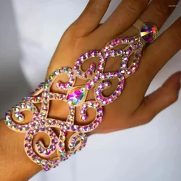 Link Armbänder 2024 Hollow Belly Dance Hand Armband Slave Performance für Frauen Modedesign Strass Bangle Party Juwely