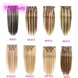 Malaysian 100% menschliches Haar glatt 1B/613 4/613 #6/613 #27/613 Clips in Haarverlängerungen 14-24-Zoll-Clip-On-Haarprodukte Klavierfarbe Hlkit