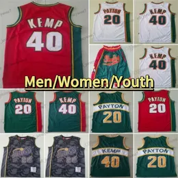 UOMINI DONNA DONNA GIOVANI GIOVANI SEATTLE VINATGE BASKEBLE 20 GARY Payton Jersey Men 35 Kevin Durant 40 Shawn Kemp 34 Ray Allen Retro Yellow Green White