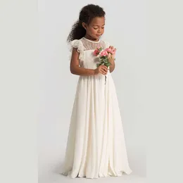 Hetiso Chiffon Flower Girl Dresses Hollow Lace Kids Weddings 공연 파티 대회 가운 주니어 신부 들러리 드레스 4-13 년