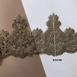 Деликатная 1 -саральная золотая вышивка черная сетчатая кружевная отделка DIY роскошные аппликация цветы одежда кружевная ткань для свадебных платьев 20 см.
