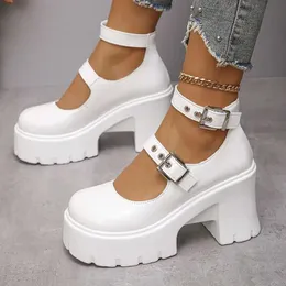 Elbise ayakkabıları punk çift toka yüksek topuklu pompalar kadınlar 2024 y2k beyaz tıknaz platform lolita ayakkabı kadın artı beden kalın topuk Mary jean ayakkabılar t240528