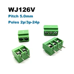 Tornillo PCB de Paso de 5,0mm, Bloque de Terminales, Pin Recto 2/3p, WJ126V, Conector de Cable, Morsettera 300V, 10A, 14awg, 5/10 Piezas