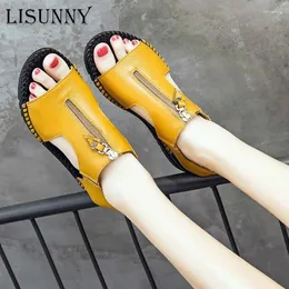 Casual Shoes LISUNNY Women's Sandals Summer Genuine Leather Ladies Shoe Women Flat Heels Female