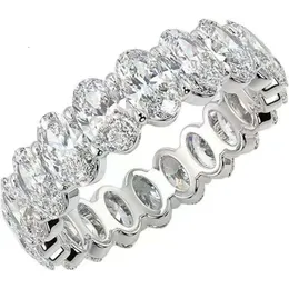 Eternidade Oval Cut Moissanite Diamond Ring Original Sterling Sier noivado Rings de margem de casamento para mulheres jóias