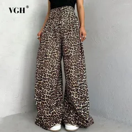 Women's Pants VGH Hit Color Leopard Loose Trousers For Women High Waist Patchwork Zipper Streetwear Wide Leg Female Fashion Style