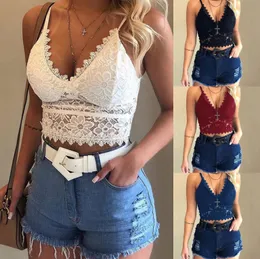 Tank Top Boho-Inspired Bralette Cotton Crochet Daisy Design Smocked Back V-Neckline Underwear Women Lingerie Solid White Bra 201202