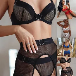 Bras Sets Sexy Underwear Hanging Socks Mesh Shaping Split Set