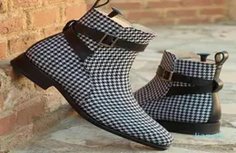 Men039S Fashion Houndstooth Hightop Buckle Classic Chelsea Short Boots Trend Business Casual Fashion Boots2118898