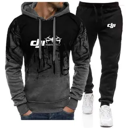 Herrspår 2024 DJI Professional Pilot Drone Men Spring Auumn Gradient Color Set Casual Pullover Hoodie Comfortatble Versatile Suit