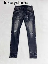 Top -Qualität lila Roca -Marke Jeans 2024SS Modemarke Retro Antique Mens Jeans Low Rise Casual Perforated Tight Hosen