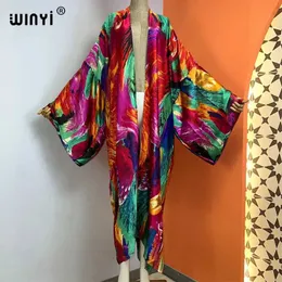 Основные повседневные платья Winyi Summer New Fashion Print Women Cardigan Loge Long Dress Элегантное вечеринка Bohemian Maxi Beach Holiday Cover Kimono Kaftan J240527