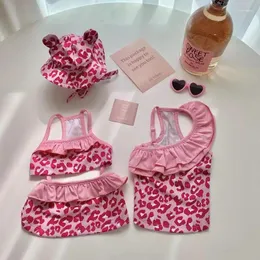 Dog Apparel Summer Pink Leopard Print Swimsuit Cat Transformation Outfit With Swimming Cap One-Piece Sling Bikini Clothes Puppy Vest