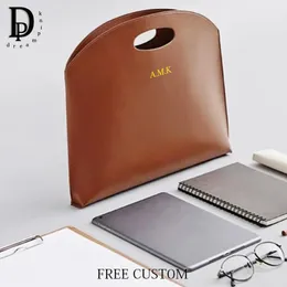 Lyxdesign Anpassade initialer Laptop Bag Business Office stor kapacitet PU LÄDER Portfölj Kvinna Slim Notebook Handbag 240524