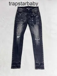 Top -Qualität lila Roca -Marke Jeans 2024SS Modemarke Retro Antique Mens Jeans Low Rise Casual Perforated Tight Hosen