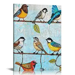 Bird Canvas Wall Art for Laundry Room Teal Blue Wall Decor Animal Picture Framed Artwork Retro Painting Prints Home Bathroom Washroom Decorations Ready to Hang