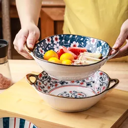 Tigela de cerâmica de 7,5 polegadas tigela de sopa de macarrão japonês tigelas de esmalte doméstico com salada salada tigela de tabela de mesa de mesa de mesa de microondas bakware