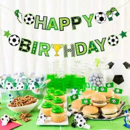 Banners Streamers Confetti 1set Football Happy Birthday Paper Banner Garlands School Sport Soccer Theme Kids Boy Birthday Party Bunting Flag Baby Shower d240528