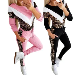 Leopard Color Patchwork 2020Sexy Slim Women 2 pezzi set a manica lunga topdrawstring Pantita Pantino Casual Streetwear Suit4071835