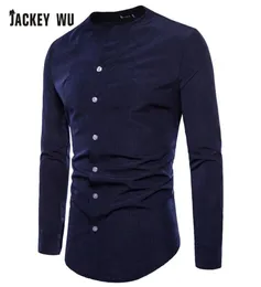 Jackeywu Brand Casual Shirts Men 2019 Korean Fashion Collarless Long Sleeve Dress Shirt Business Social Camisa Masculina White5721490