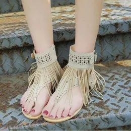 Sapatos casuais Hengsong Summer mulheres sandálias bohemianas apartamentos de borla Tassels flop slipper praia zapatos mujer