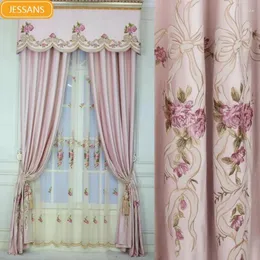 Vorhang Customized Pink Sticked Screen Samtvorhänge für Wohnzimmer Schlafzimmer Französisch Fenster Balkon Villa Fertige Produktvaltigkeit