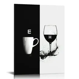 Wino do kawy czarny biały plakat i druk prostota ścienna na płótnie malowanie minimalistyczne zdjęcie kuchenne w jadalni dekoracje jadalni